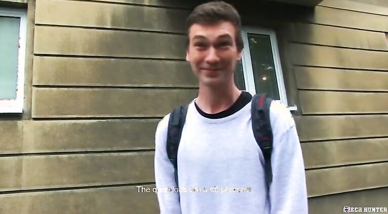 CZECH HUNTER 433 - Shy Dark Haired Twink Answers Some Questions & Sucks Cock