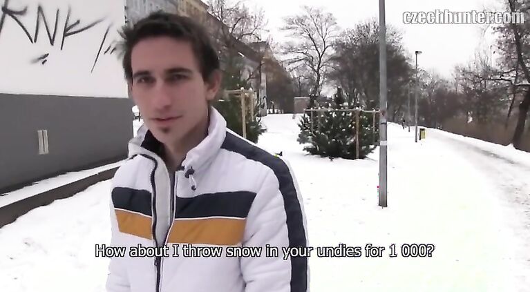 CZECH HUNTER 395 - Cute Hunk Whips Out His Dick In The Snow Then Goes All In