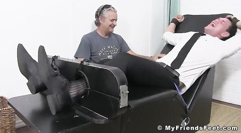 Business gay restrained by foot fetish dominant master