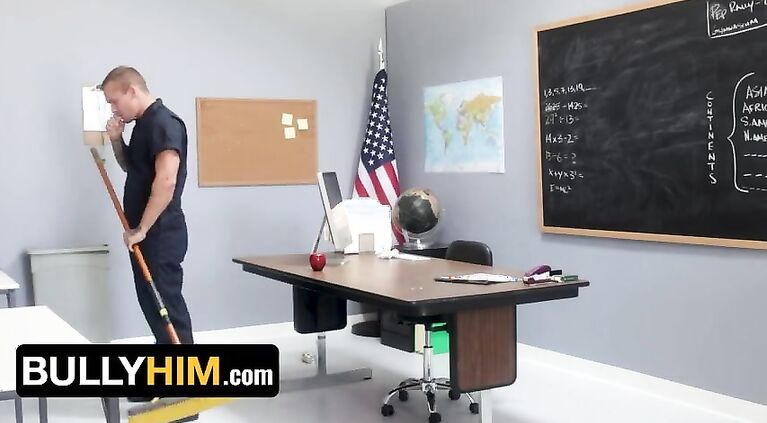Bully Him - Hot Hunk Janitor Whips His Huge Cock Out And Makes Nerdy Student Shae Reynolds Suck It
