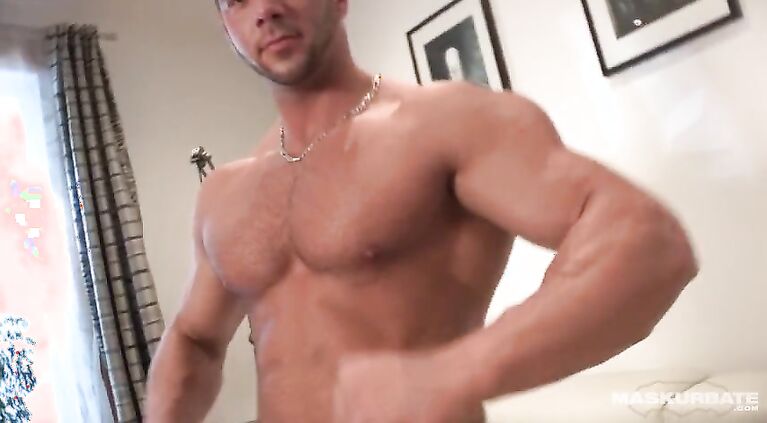 Maskurbate French Bodybuilder Flexes & Jacks Until he Cums on Abs!