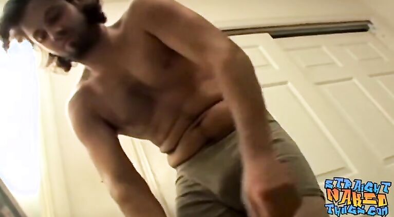 Straight thug teases with his dick and jerks off vigorously