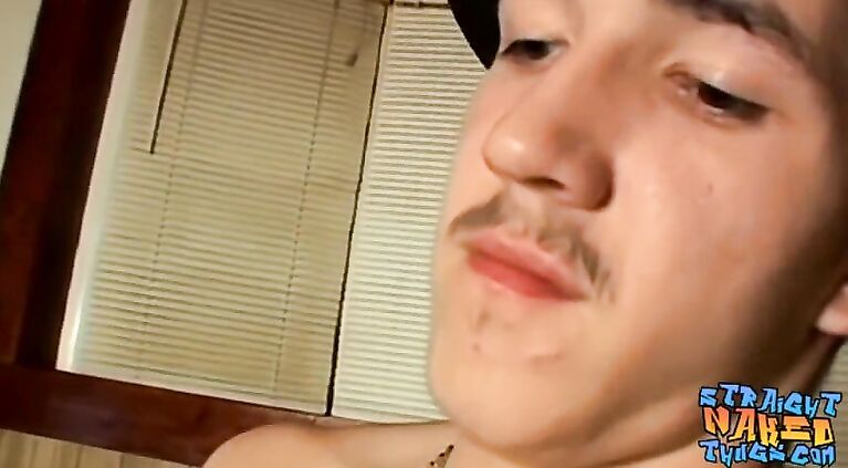 Skinny thug goes naked before starting to jerk off wildly