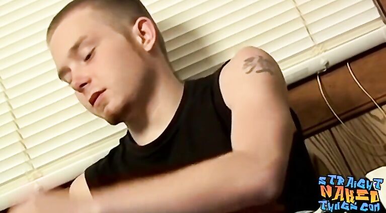 Skinny straight thug strokes his dick solo until cumming