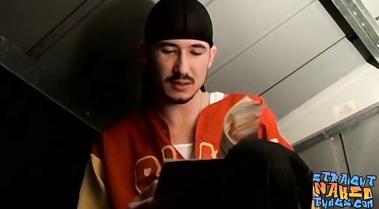 Straight buddies looking at porn magazines and jerking off
