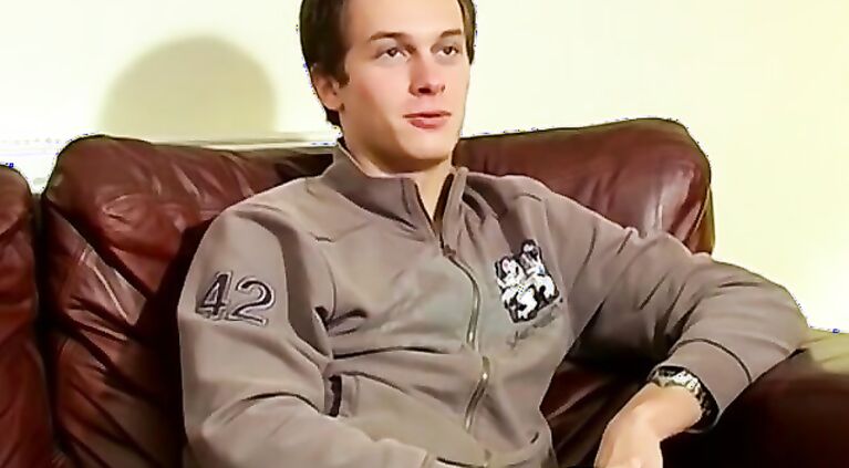 Naughty UK teen Valery jerks his thick cock after interview