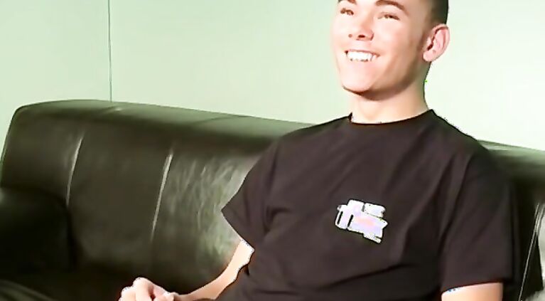 Young British man jerks off after interview in hot solo