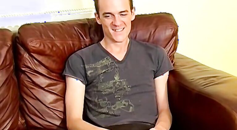 Skinny British twink Sean M cums while jerking off solo
