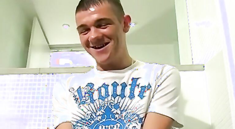 Skinny Twink amateur Kyle B jerks and cums in the shower