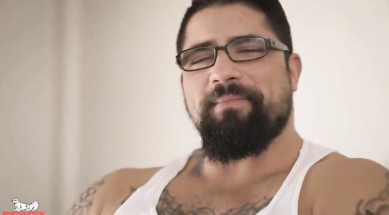 cock is rock-hard as he stretches his balls