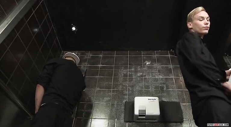 Europeans Mickey Taylor and Jonny Castle anal fuck in toilet