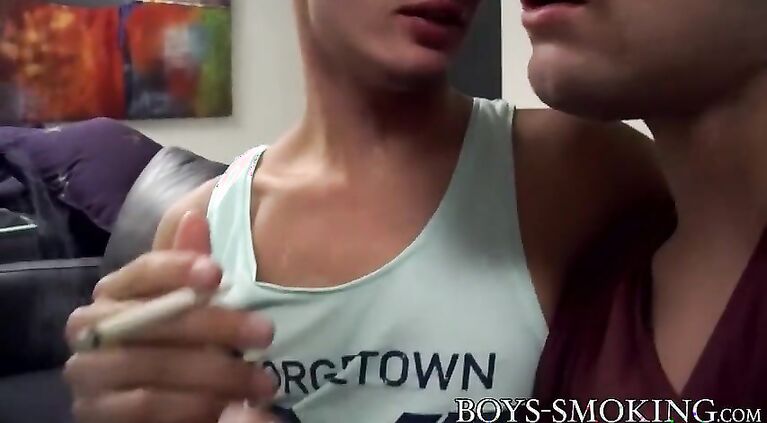 Damon Archer and Dustin Fitch smoking cigars and jerking off