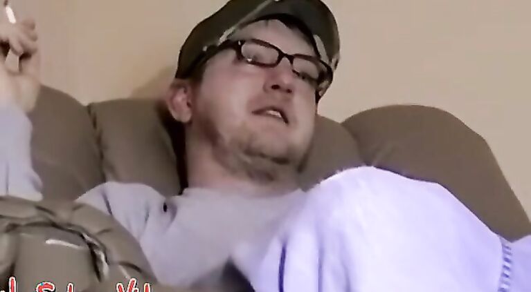 Chubby amateur wears glasses for solo jerk off