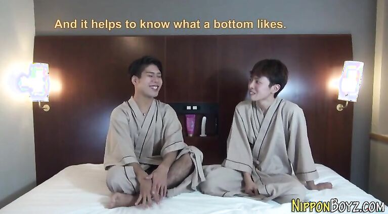 Gay asian gives blowjob and rides