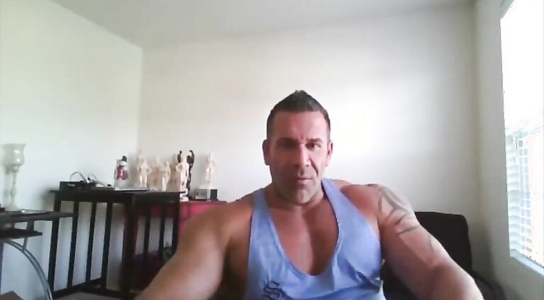 bodybuilder on web camera
