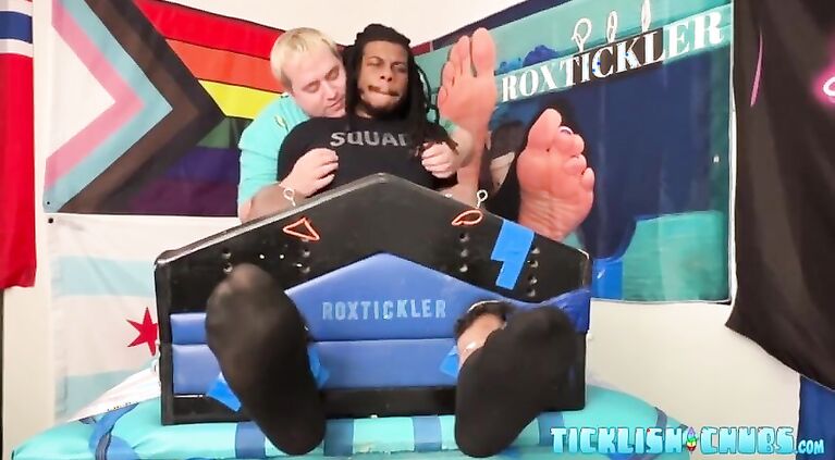 Submissive black stud tickled all over feet and yummy cock