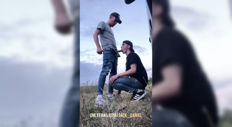 Daniel suck big dick outdoor and gets cum on face